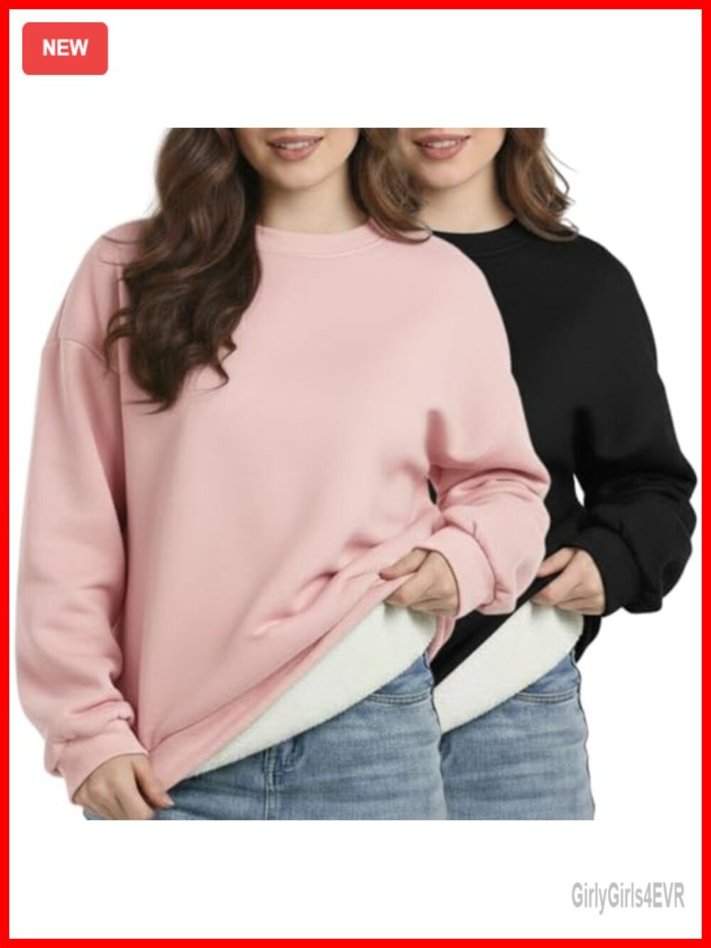 Sherpa Lined Sweatshirts Crewneck Fleece Pullover Long Sleeve Tops 2 Pack